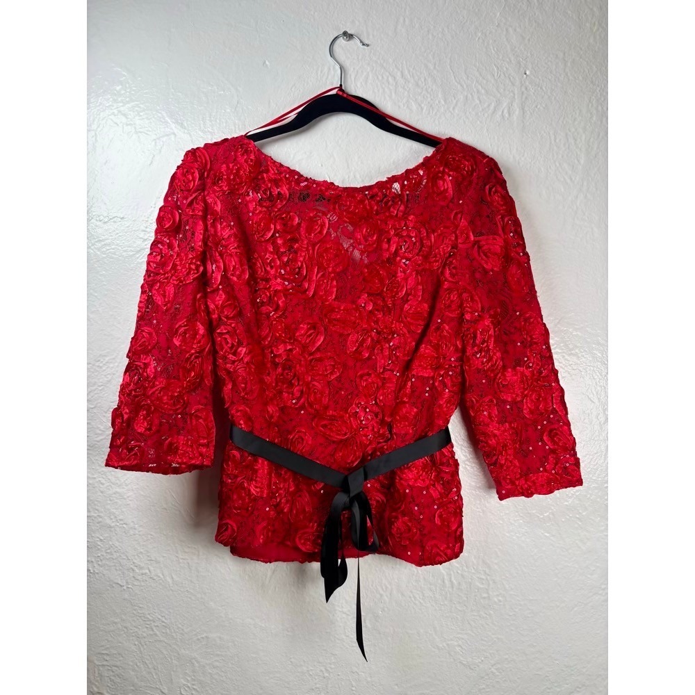 Alex Evenings Rosette Lace Top Womens Medium Red Whimsigoth Romantic‎ Fairy Glam